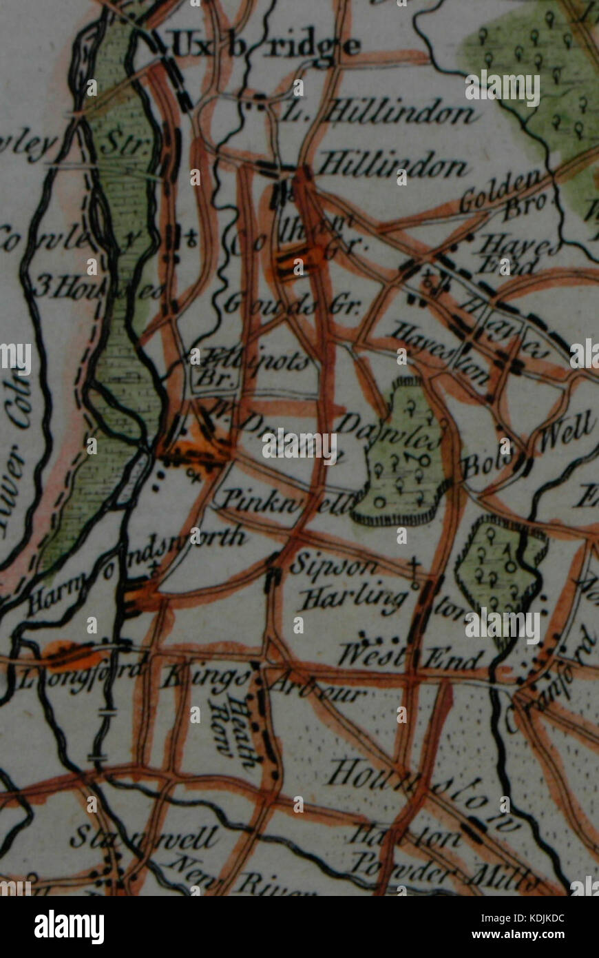 Part of a Thomas Kitchin map of Middlesex showing Dawley, Harlington & Hillingdon Stock Photo