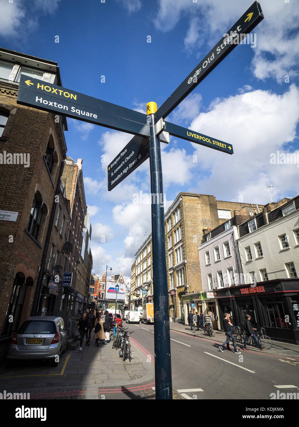 Shoreditch London Signs pointing towards Hoxton and Old Street in