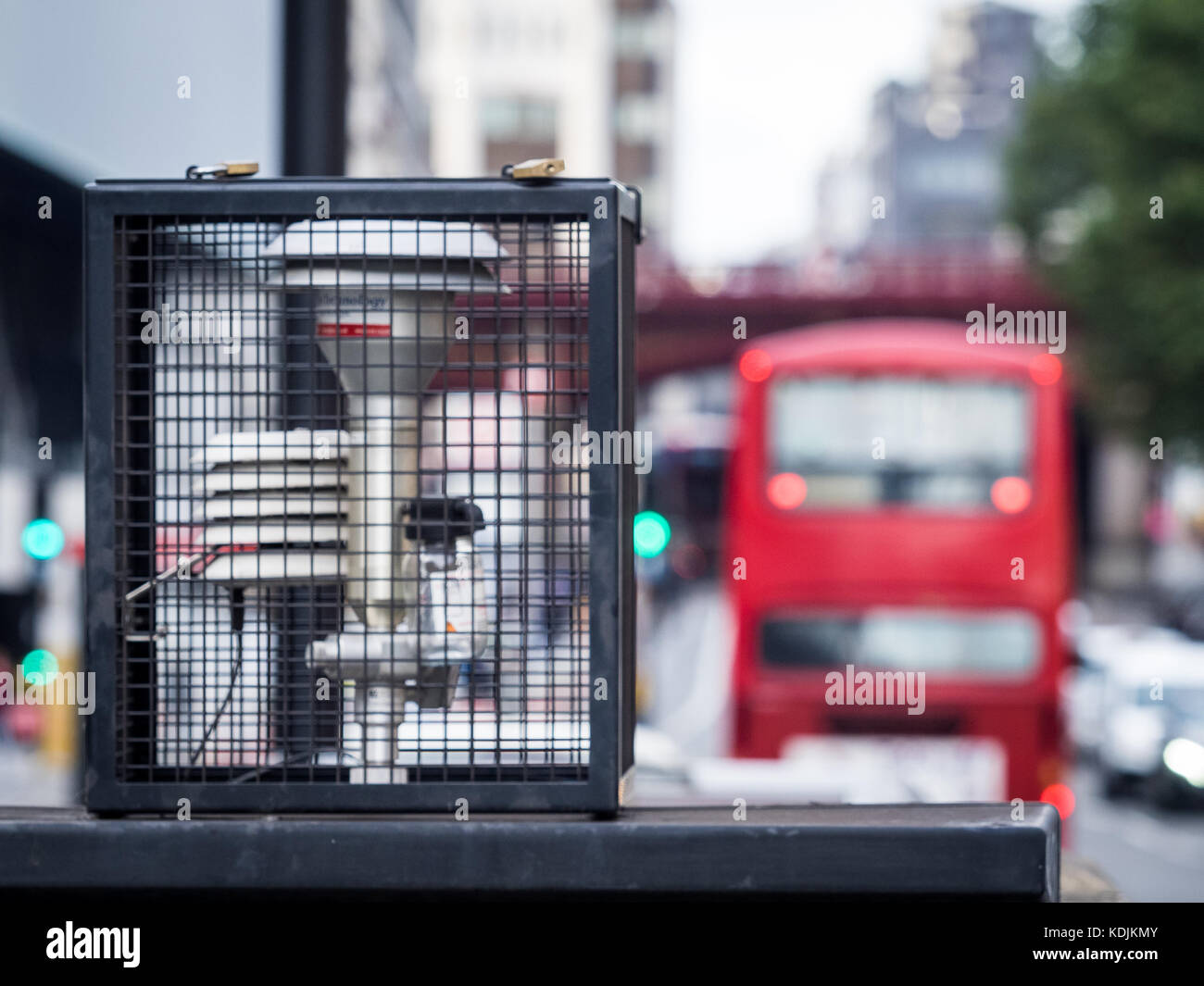 London Air Quality Pollution Monitoring in Farringdon Street in Central London UK Stock Photo