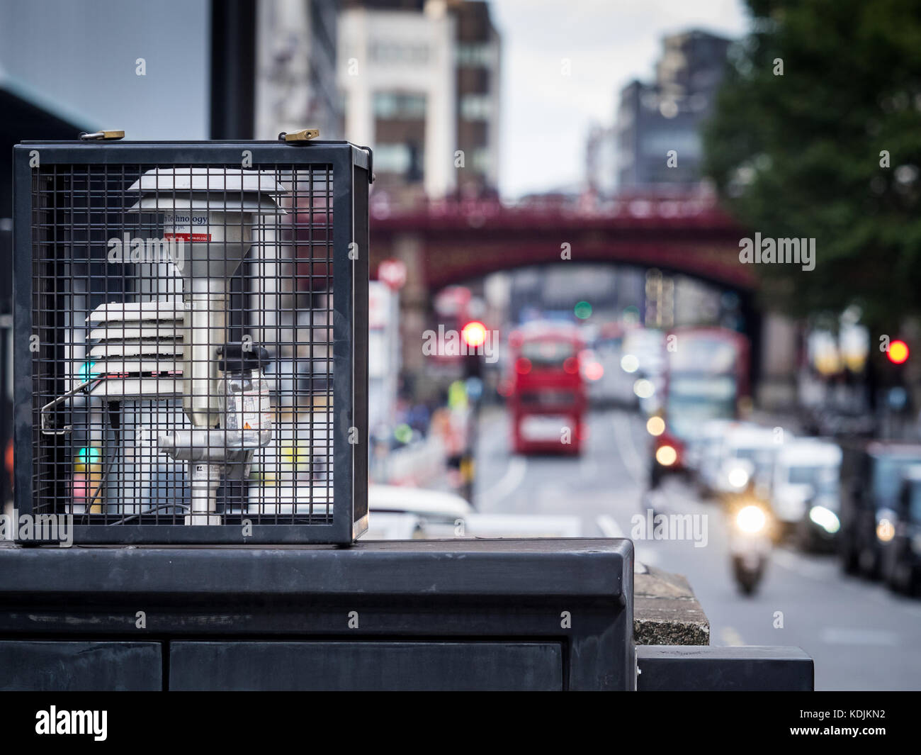 London Air Quality Pollution Monitoring in Farringdon Street in Central London UK Stock Photo