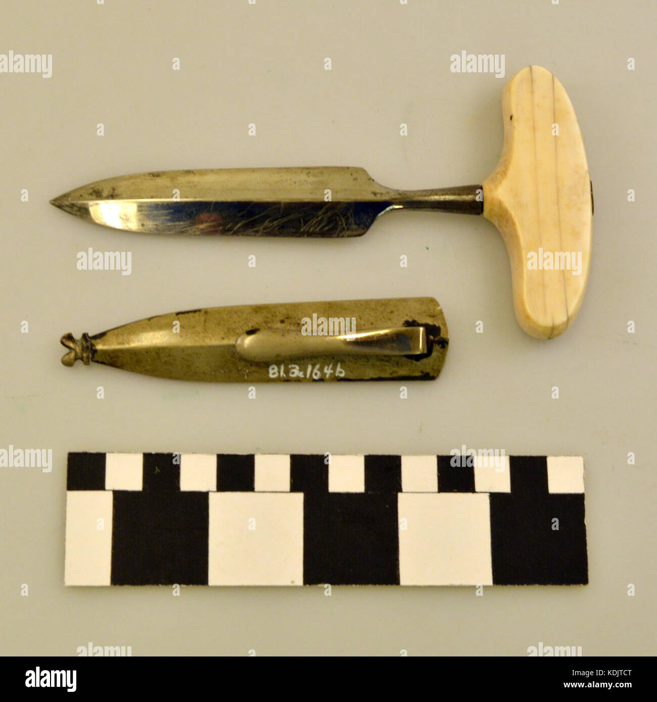 Ivory Handled Push Dagger and Sheath Stock Photo