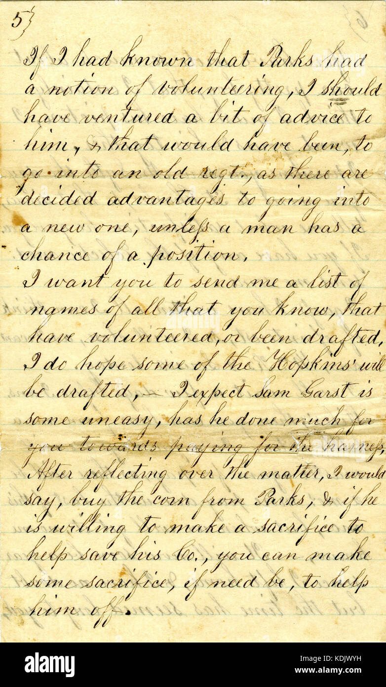 Letter fragment (of Osiah A. Moser) to his wife, 1861 1863 Stock Photo