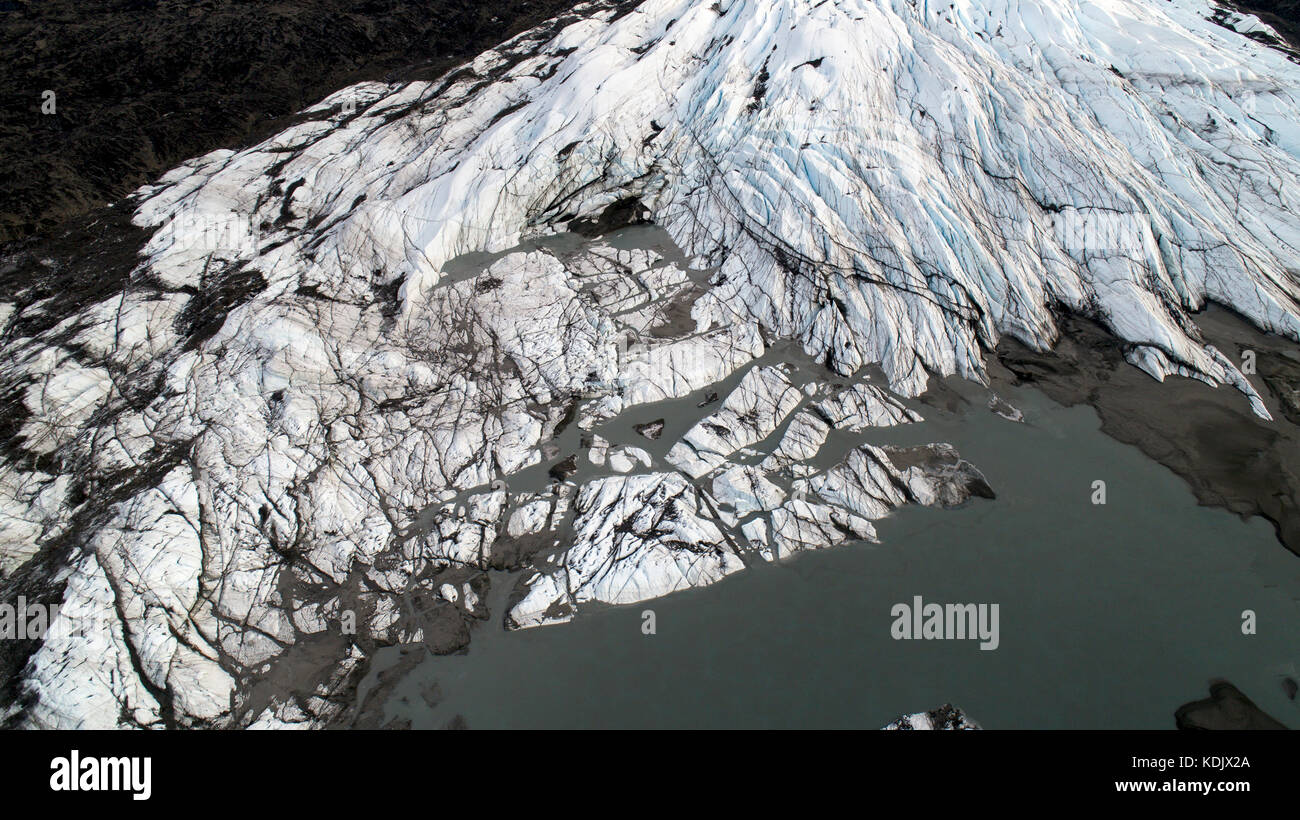 The Matanuska Glacier, an aerial photo from the Chrugach National Forest in Alaska USA. The Chugach National Forest is a 6,908,540-acre 27,958 km2 Loc Stock Photo
