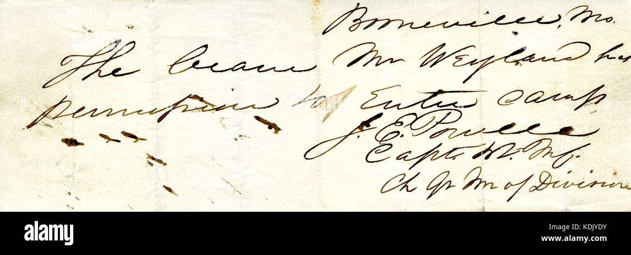 Military pass of Weyland (Lewis Weyland), 1861 1862 Stock Photo