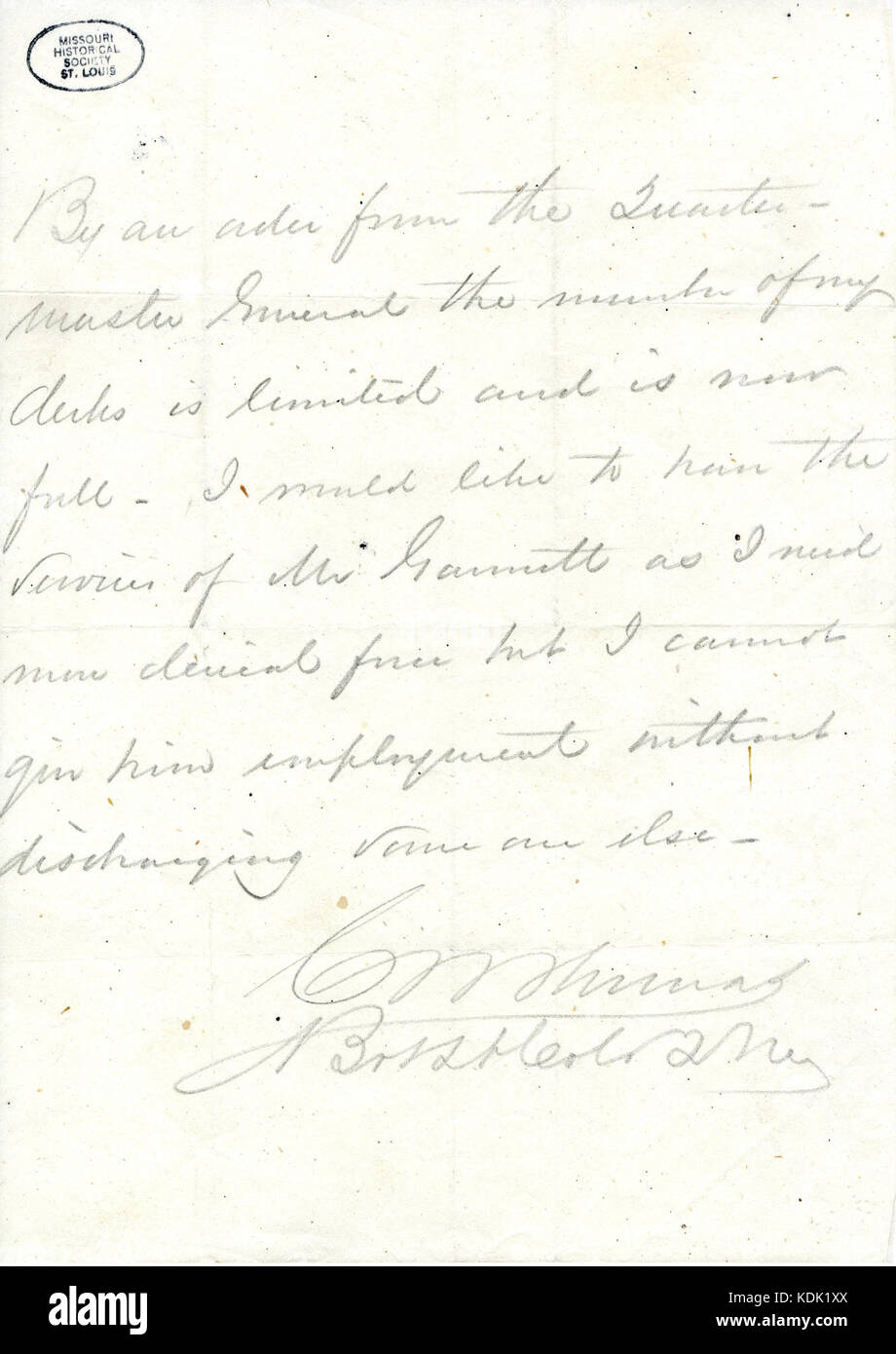 Letter signed C.W. Thomas (to William T. Sherman), June 1868 Stock Photo