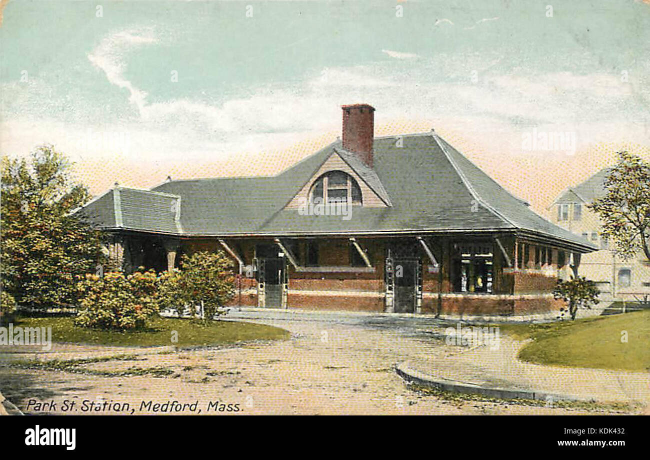 Park Street station (Medford) postcard Stock Photo Alamy