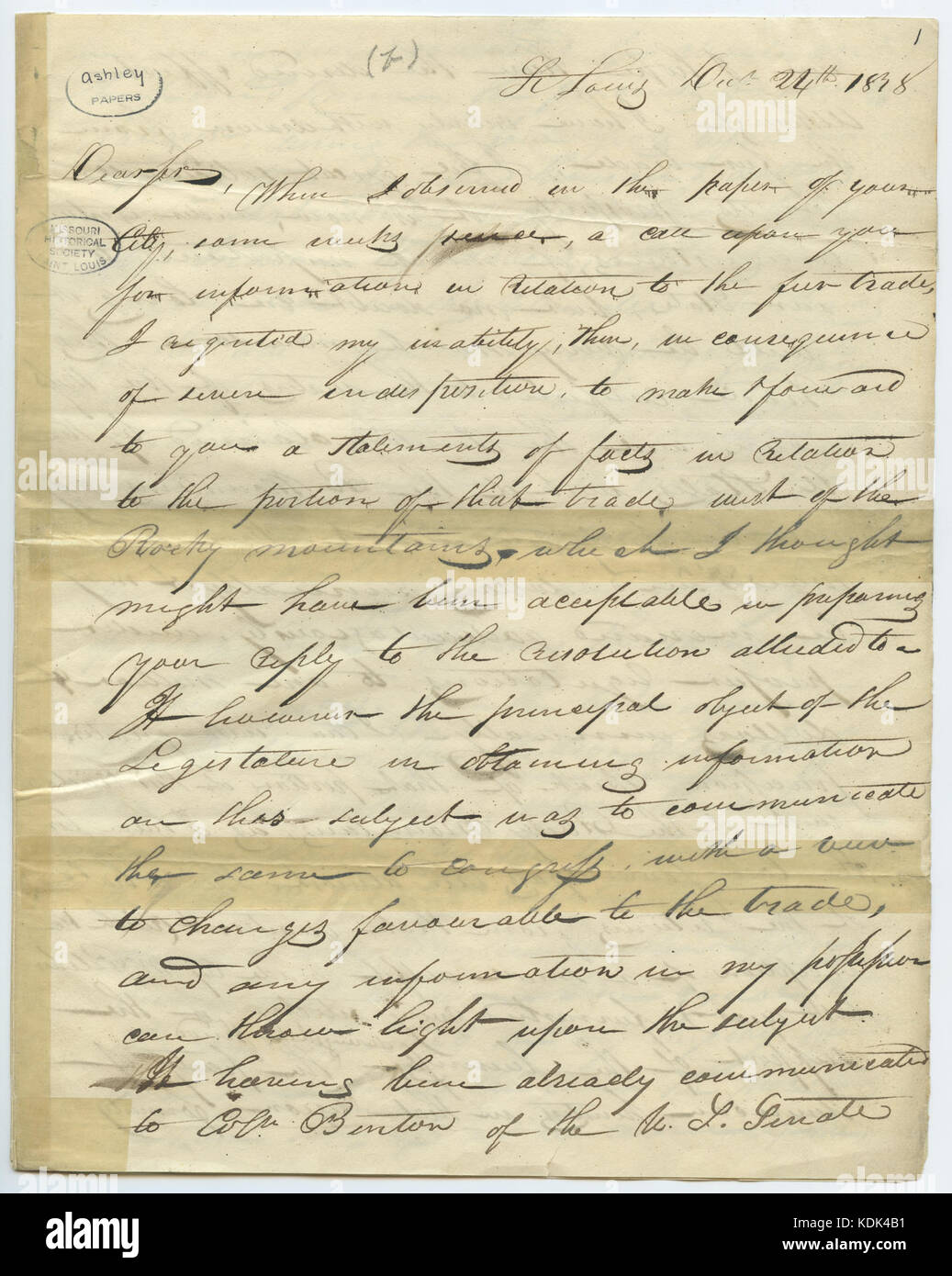 Letter signed William H. Ashley, St. Louis, to dear sir, October 24, 1828 Stock Photo