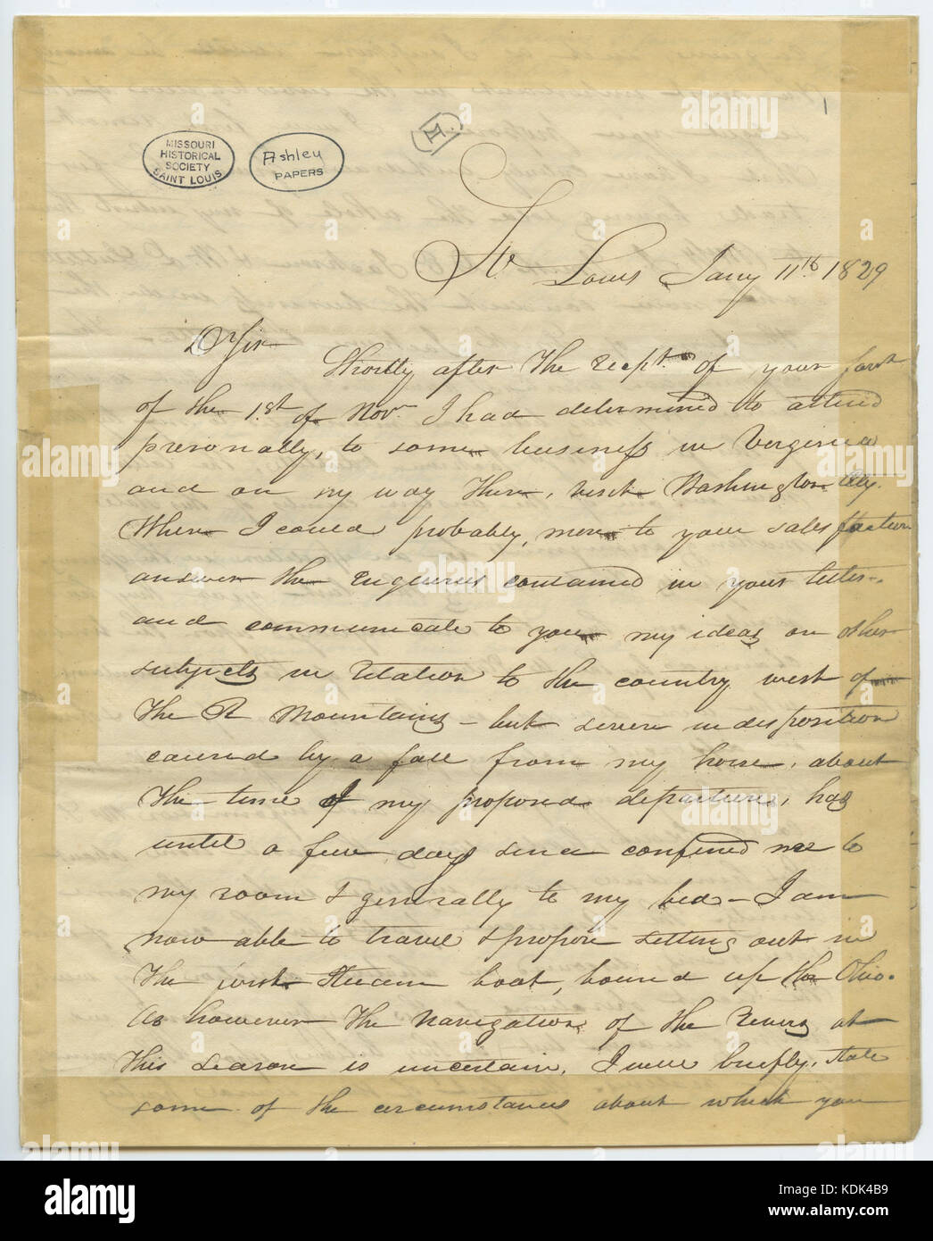 Letter signed William H. Ashley, St. Louis, to dear sir, January 11, 1829 Stock Photo