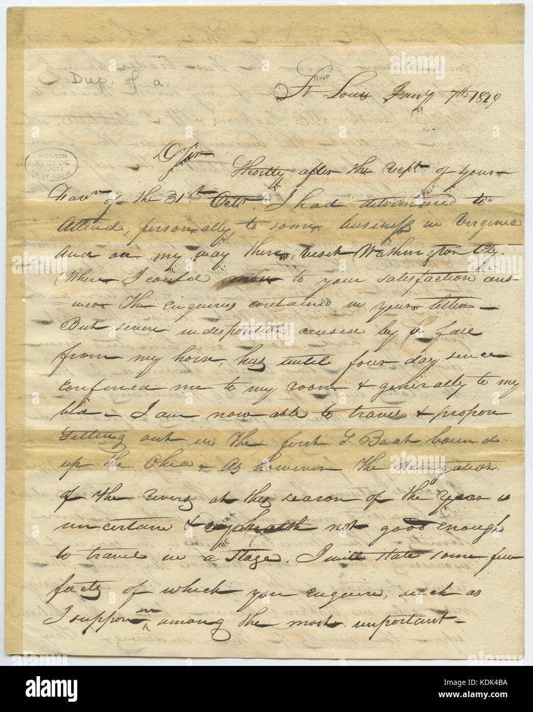 Letter of William H. Ashley to dear sir, January 7, 1829 Stock Photo