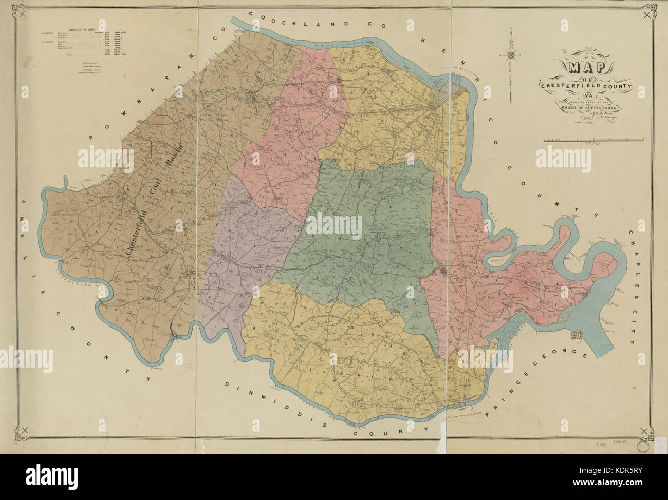 La Prade Map 1888 of Chesterfield County Stock Photo