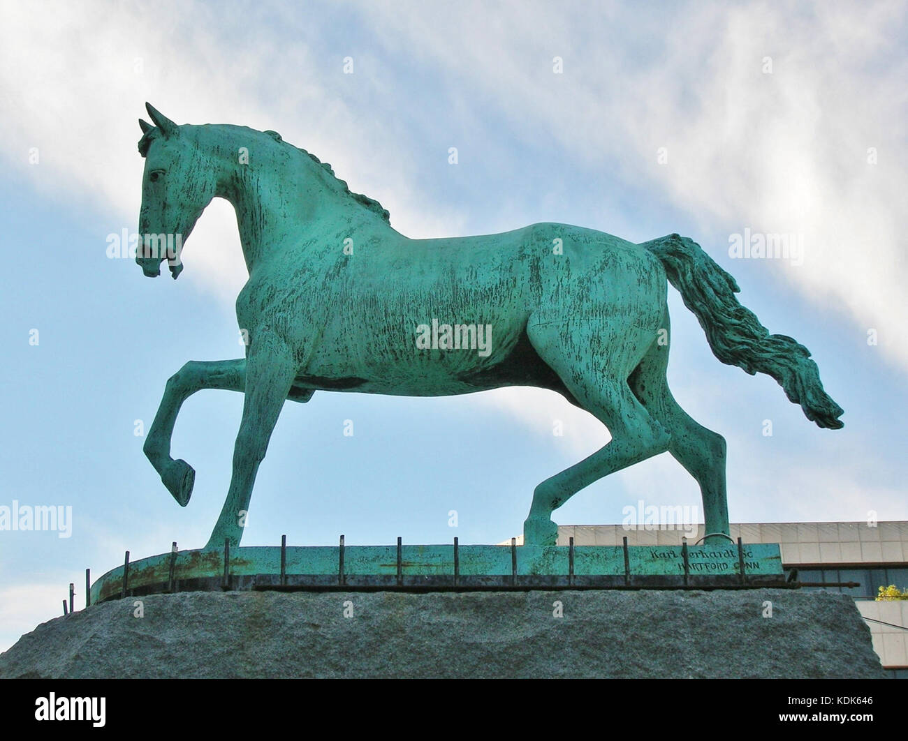 Horse Sculpture on Carrie Welton Fountain (1888), Waterbury, CT   April 2016 Stock Photo