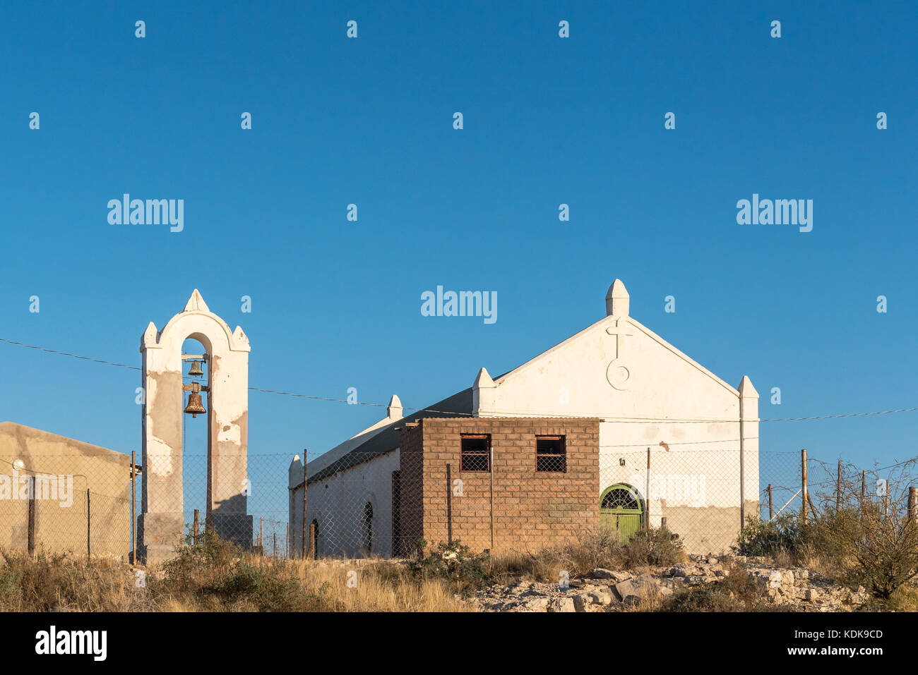 RIETFONTEIN, SOUTH AFRICA - JULY 6, 2017: An historic church at Rietfontein, a small town in the Northern Cape Province of South Africa on the border  Stock Photo