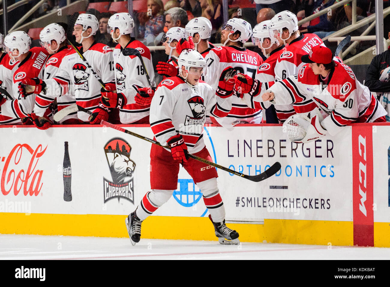 Charlotte center Aleksi Saarela (7) during the AHL hockey game between