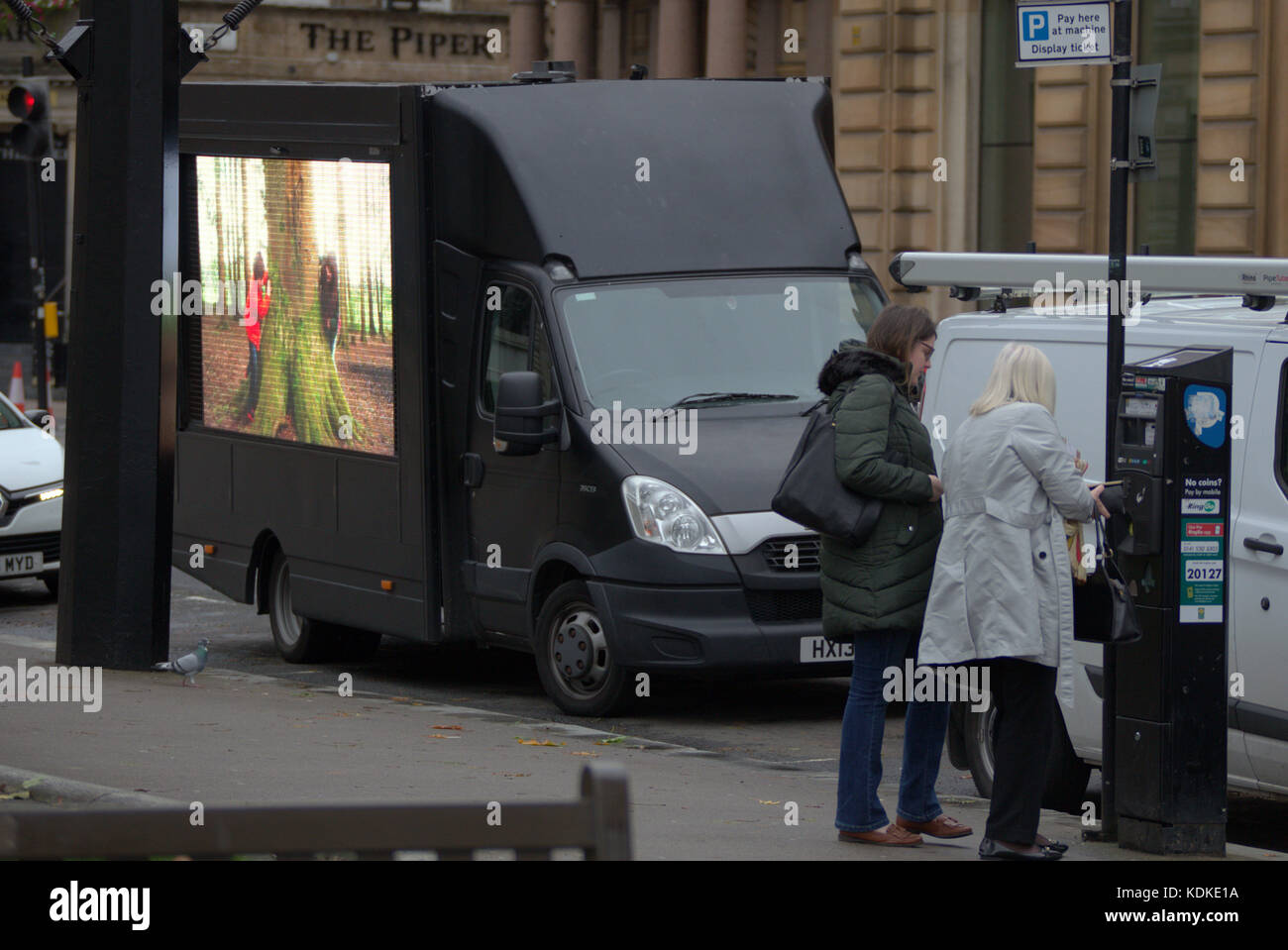 Glasgow, Scotland, UK.14th October. Glaswegians were surprised today as a multisided Promodigital Van video advert viewer toured the centre of the city. In the week of the new blade runner movie famous for its flying cars and huge video adverts, locals where treated to a more realistic present rather than the past predication. Credit: gerard ferry/Alamy Live News Stock Photo