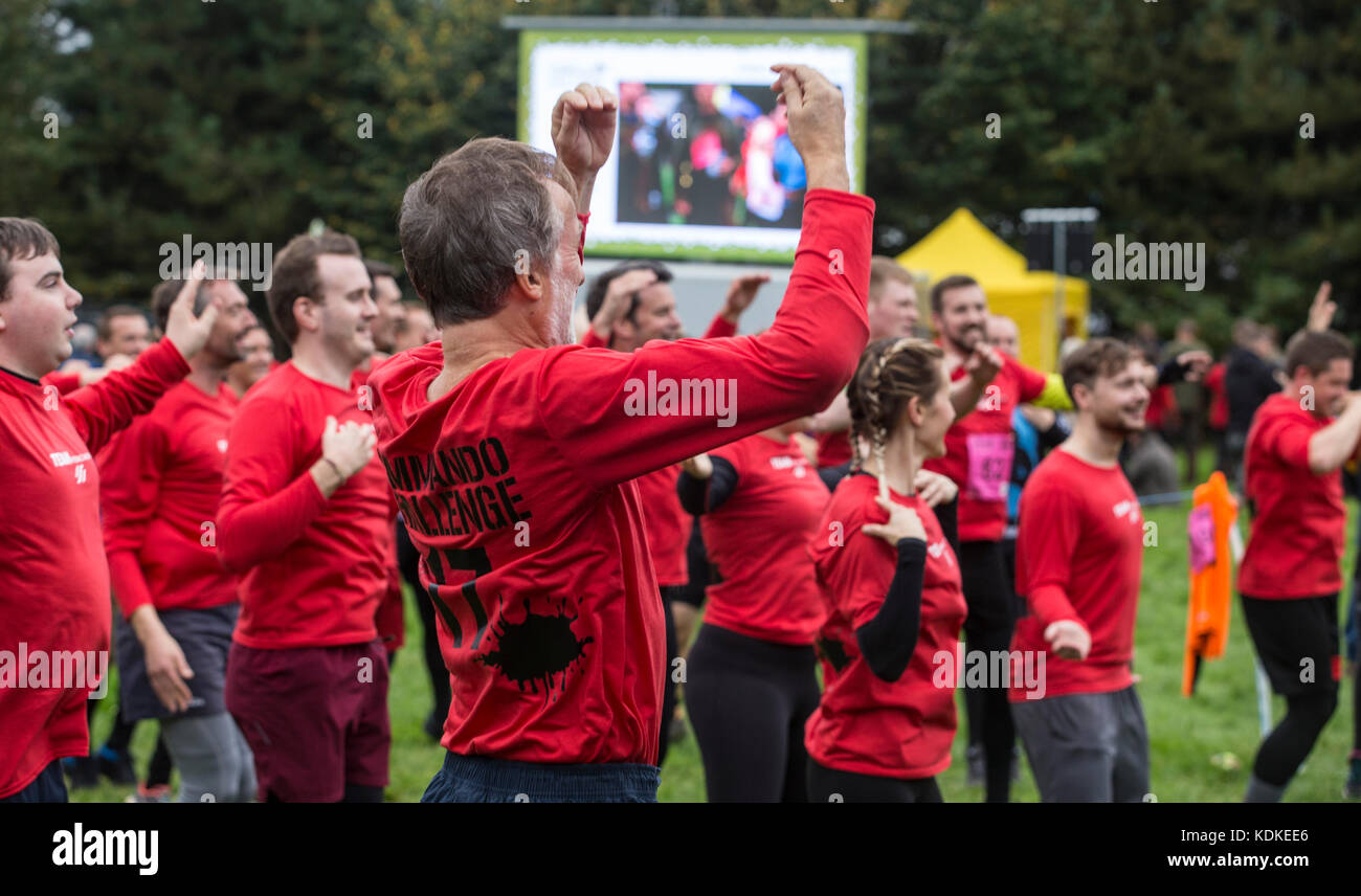 East Budleigh, Devon, 14th Oct 17 Participants at the warm up. The ...