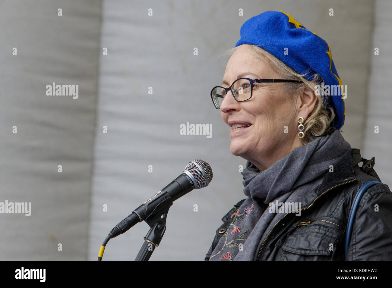 Bristol, UK. 14th Oct, 2017. Julie Girling, Conservative MEP for South West England & Gibraltar is pictured as she talks to Pro EU supporters at an anti Brexit rally in College Green. The rally was held to allow people to show their support for the UK remaining part of the European Union and to celebrate the South-West and Gibraltar European Parliament Constituency and the benefits that the region enjoys as part of the European Union. Credit: lynchpics/Alamy Live News Stock Photo