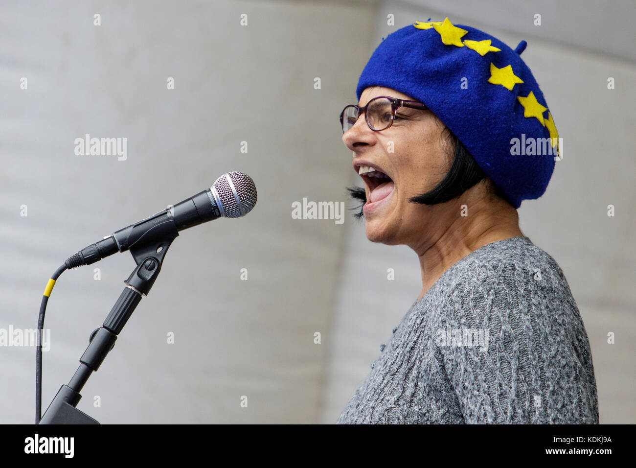 Bristol, UK. 14th Oct, 2017. Thangam Debbonaire Labour MP for Bristol West is pictured as she talks to Pro EU supporters at an anti Brexit protest rally in College Green. The rally was held to allow people to show their support for the UK remaining part of the European Union and to celebrate the South-West and Gibraltar European Parliament Constituency and the benefits that the region enjoys as part of the European Union. Credit: lynchpics/Alamy Live News Stock Photo