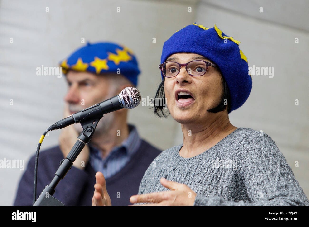 Bristol, UK. 14th Oct, 2017. Thangam Debbonaire Labour MP for Bristol West is pictured as she talks to Pro EU supporters at an anti Brexit protest rally in College Green. The rally was held to allow people to show their support for the UK remaining part of the European Union and to celebrate the South-West and Gibraltar European Parliament Constituency and the benefits that the region enjoys as part of the European Union. Credit: lynchpics/Alamy Live News Stock Photo