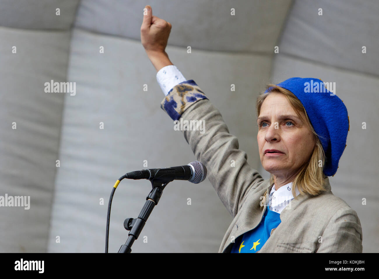 Bristol, UK. 14th Oct, 2017. Wera Hobhouse the Liberal Democrat MP for Bath is pictured as she talks to Pro EU supporters at an anti Brexit protest rally in College Green. The rally was held to allow people to show their support for the UK remaining part of the European Union and to celebrate the South-West and Gibraltar European Parliament Constituency and the benefits that the region enjoys as part of the European Union. Credit: lynchpics/Alamy Live News Stock Photo