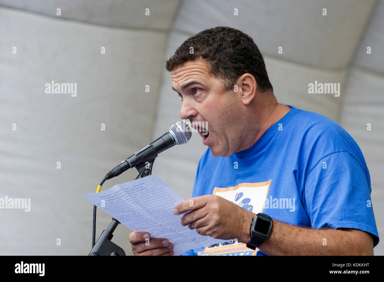 Bristol, UK, 14th October, 2017.  Paul Cartwright from GIBRALTAR FOR EUROPE & Brex-IN is pictured as he talks to Pro EU supporters at an anti Brexit protest rally in College Green. The rally was held to allow people to show their support for the UK remaining part of the European Union and to celebrate the South-West and Gibraltar  European Parliament Constituency and the benefits that the region enjoys as part of the European Union. Stock Photo