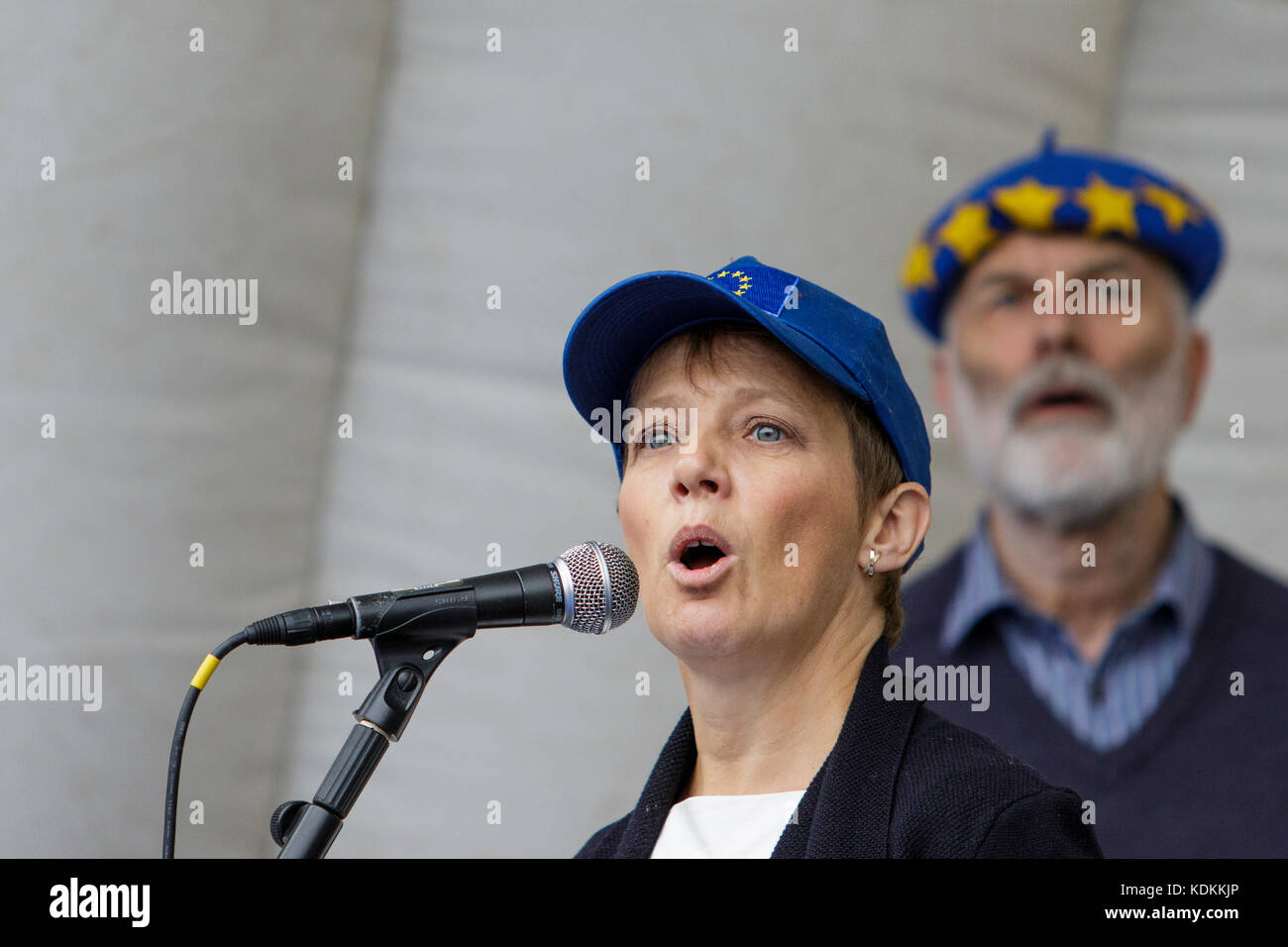 Bristol, UK, 14th October, 2017. Clare Moody Labour MEP for South West England & Gibraltar is pictured as she talks to Pro EU supporters at an anti Brexit protest rally in College Green. The rally was held to allow people to show their support for the UK remaining part of the European Union and to celebrate the South-West and Gibraltar  European Parliament Constituency and the benefits that the region enjoys as part of the European Union. Stock Photo