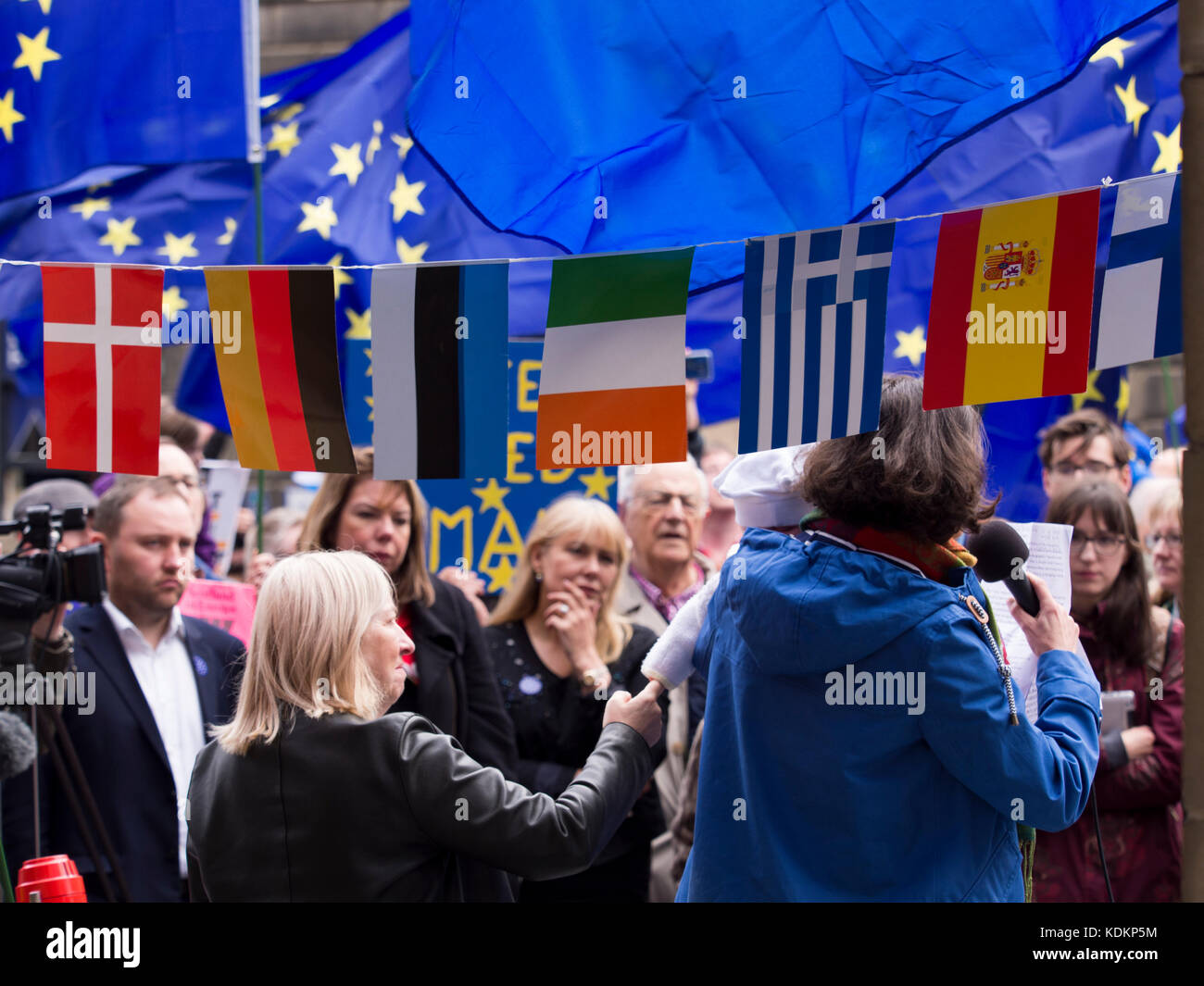 Edinburgh, UK - Oct 14, 2017: Pro EU supporters pictured as they gathered to listen to speechs at a rally against Bexit held in Edinburgh, Scotland as one of a number of gatherings across the UK to show support for continued membership of the European Union. Credit: AC Images/Alamy Live News Stock Photo