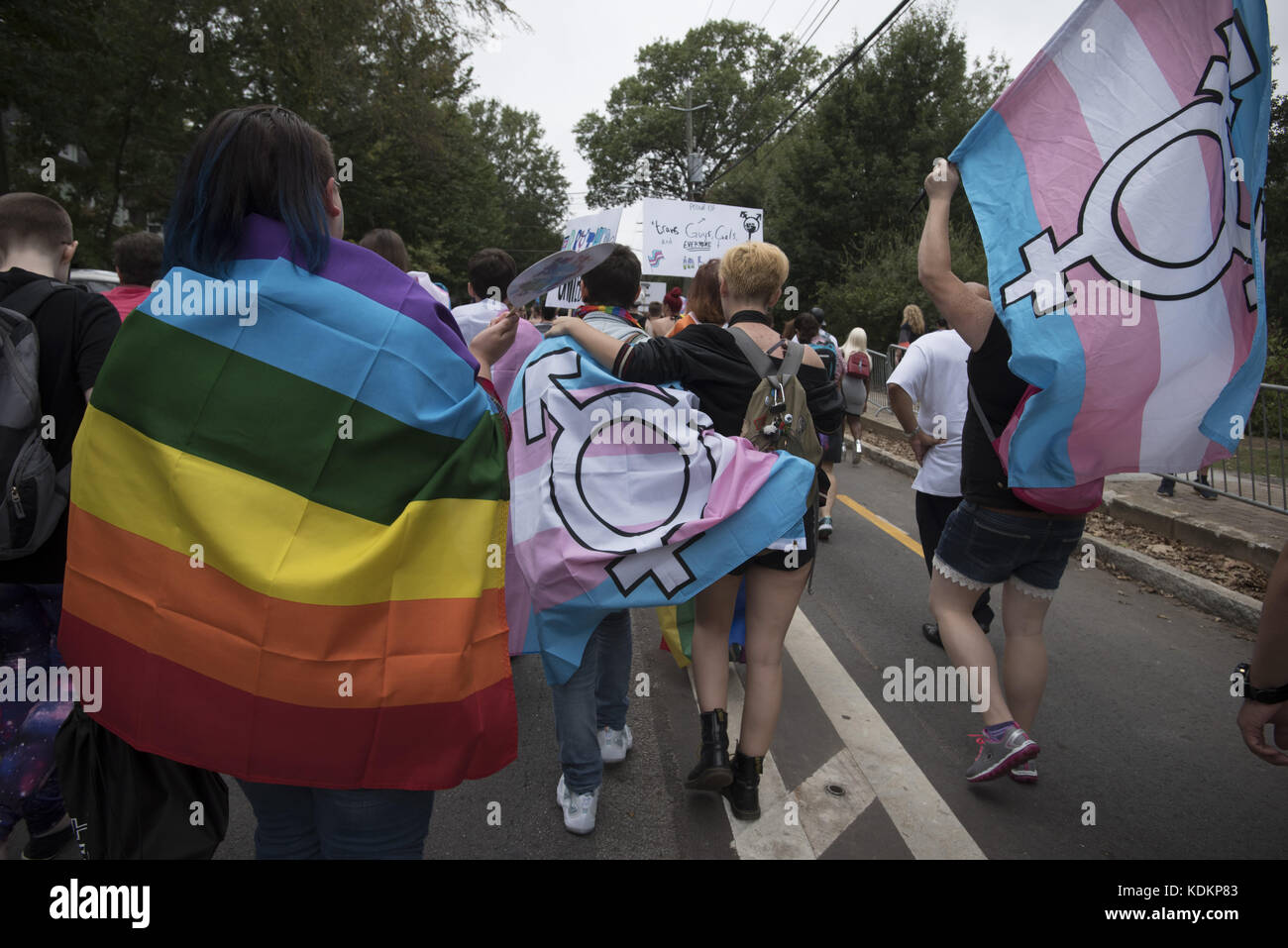 Atanta, GA, USA. 14th Oct, 2017. Transgender Pride march in midtown Atlanta with an abundance of teens present, visual proof that students are becoming increasing comfortable in emerging as transgender, non-binary or queer. Credit: Robin Rayne Nelson/ZUMA Wire/Alamy Live News Stock Photo