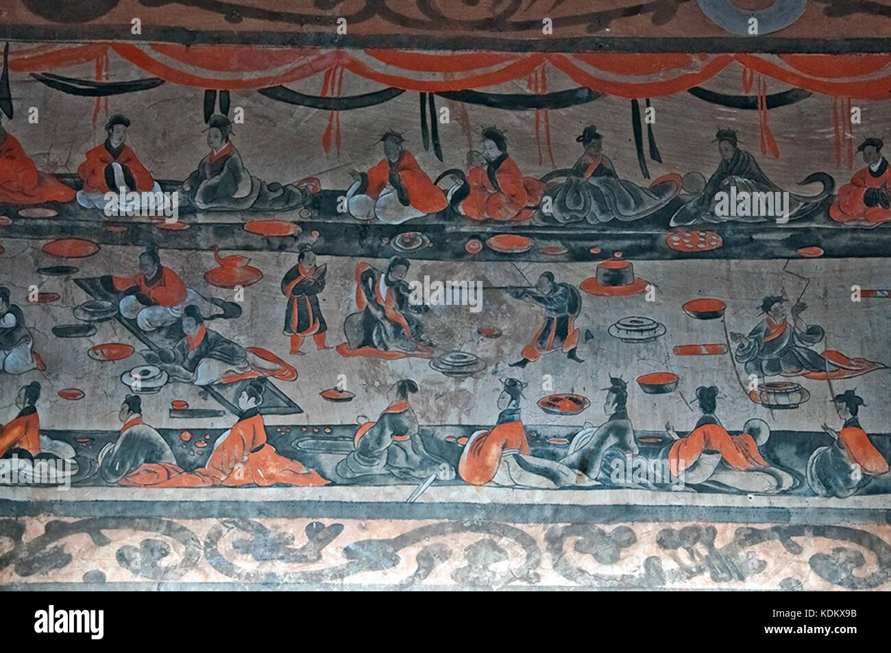 Mural Painting of a Banquet Scene from the Han Dynasty Tomb of Ta hu t'ing Stock Photo