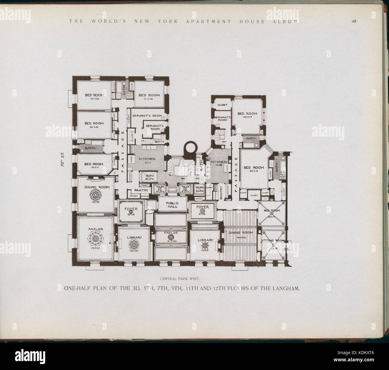 One half plan of the 3d, 5th, 7th, 9th, 11th and 12th floors of The Langham (NYPL b11389518 417278) Stock Photo