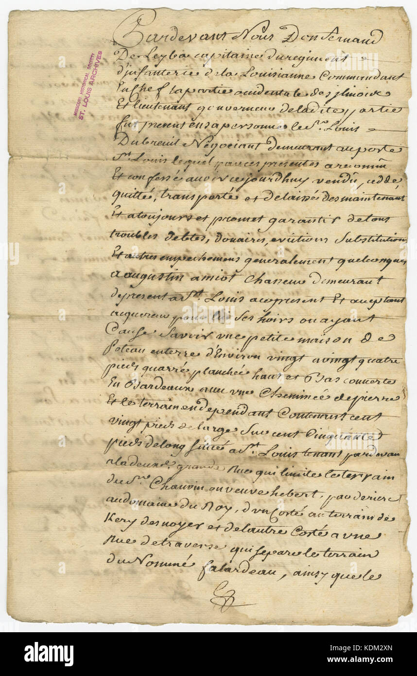 Property transfer from Louis Dubreuil to Augustin Amiot, 1778 and 1779 Stock Photo