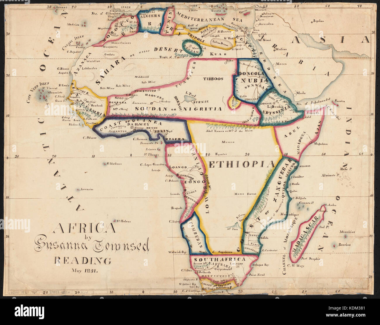 Manuscript map of Africa   May 1831 Stock Photo