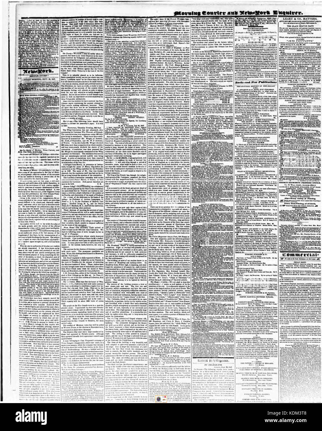 Morning Courier and New York Enquirer 1847 09 25 p. 2 upper Stock Photo