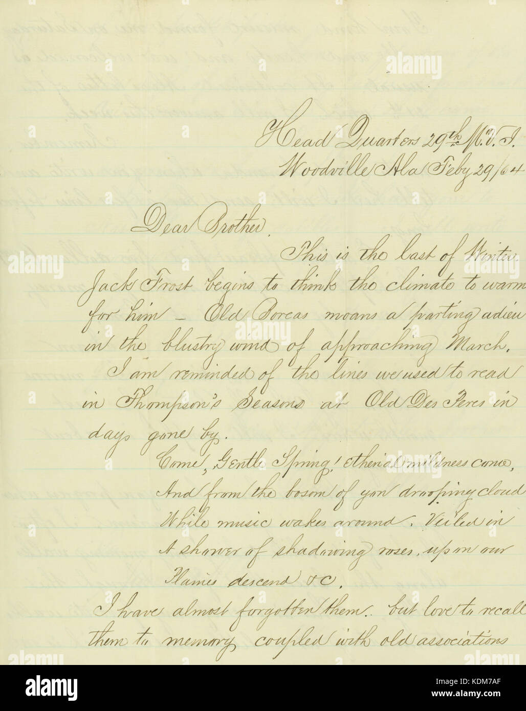 James Allen Letter Letter signed David Allan, Jr., Head Quarters 29th M.V.I., Woodville ...