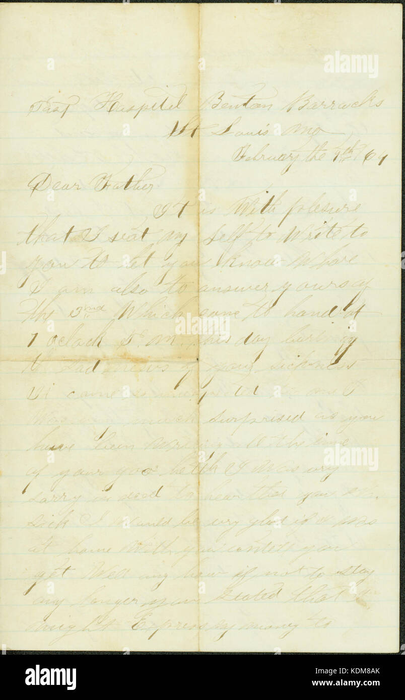 Letter signed J.A. Fardell, Past Hospital, Benton Barracks, St. Louis