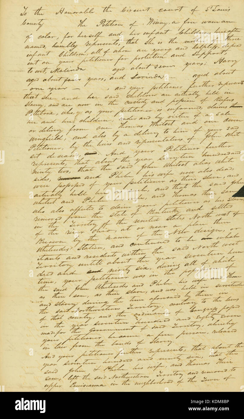 Petition of Winny, a free woman of color, to the St. Louis Circuit Court, May 16, 1825 Stock Photo