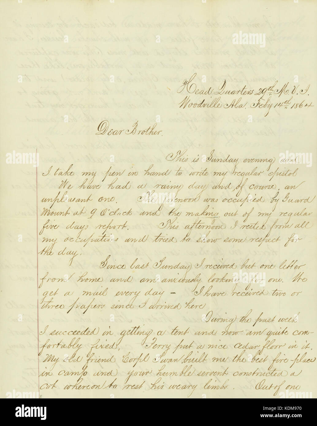 James Allen Letter Letter signed David Allan, Jr., Head Quarters 29th M.V.I., Woodville ...
