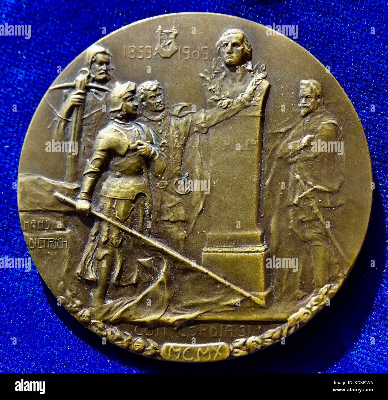 Schiller's 150th Birthday, Art Nouveau uniface Bronze Medal 1909 by Dietrich Stock Photo