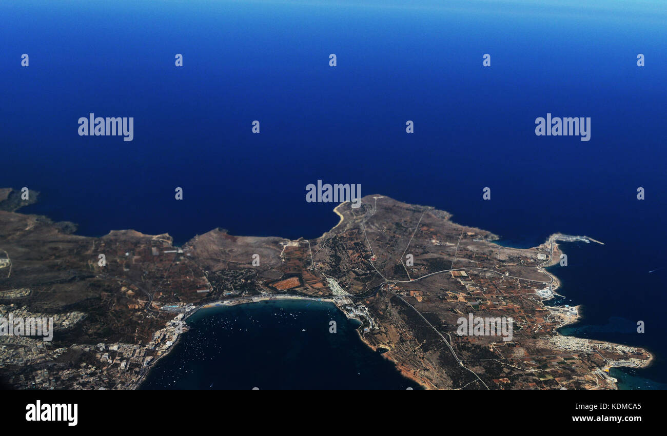 An aerial view of Mellieha bay in northern Malta. Stock Photo