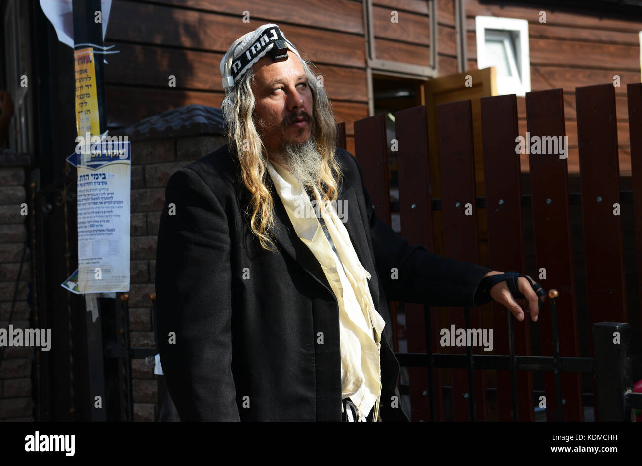A Breslov Jewish man in the state of trance. Photo taken in Uman, Ukraine. Stock Photo