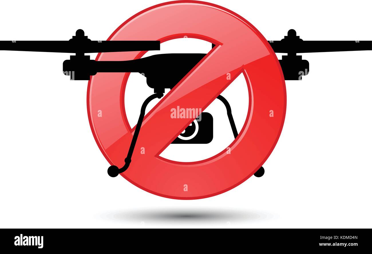 Quadcopter flights prohibited sign - silhouette of drone Stock Vector