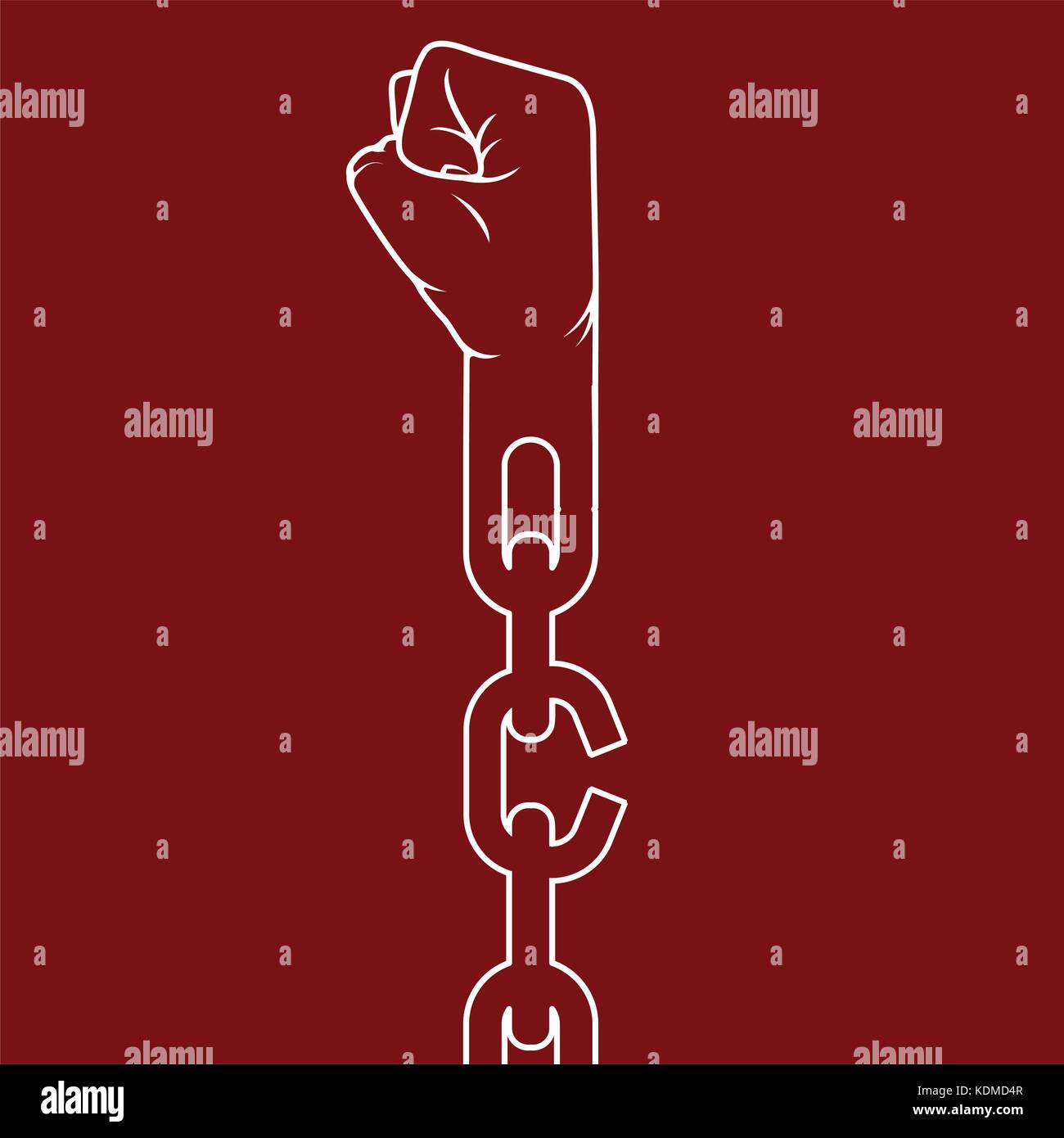 Fist on chain breaking link - liberation and freedom concept Stock Vector
