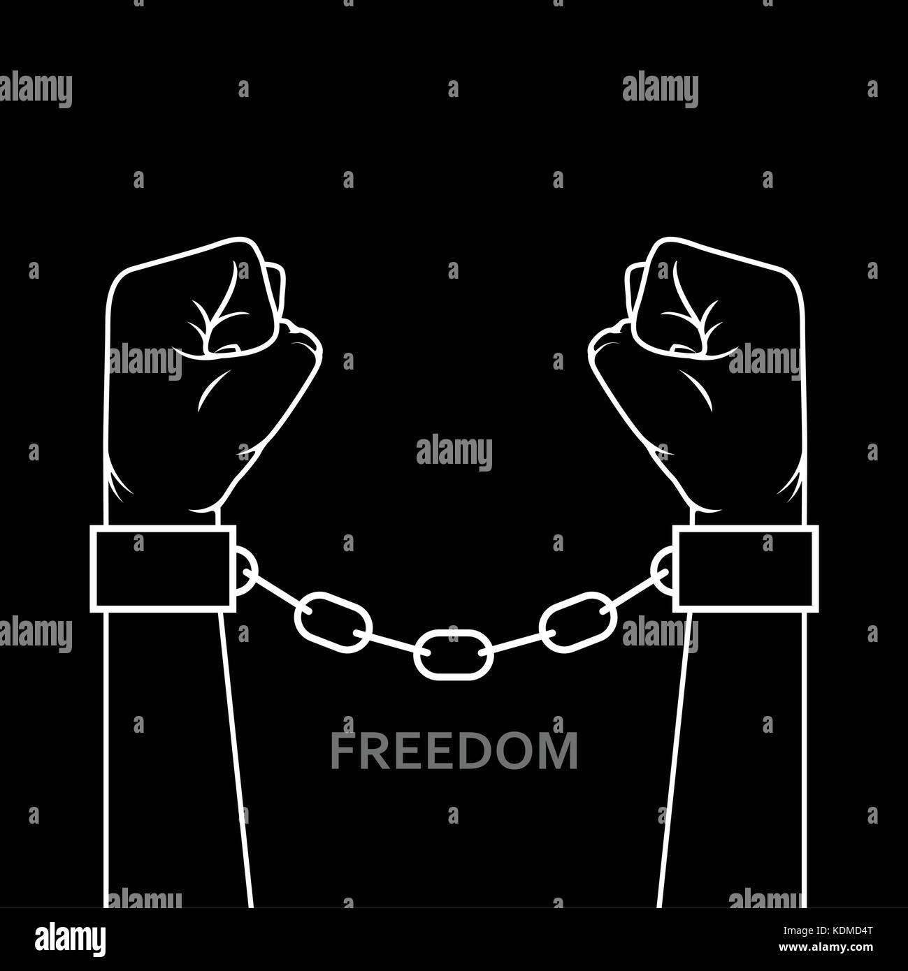 Clenched fist in shackles - handcuffs with chain, slavery concept Stock Vector