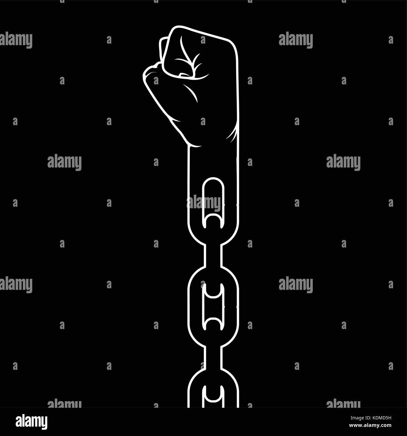 Clinched fist on chain - liberation and freedom concept Stock Vector