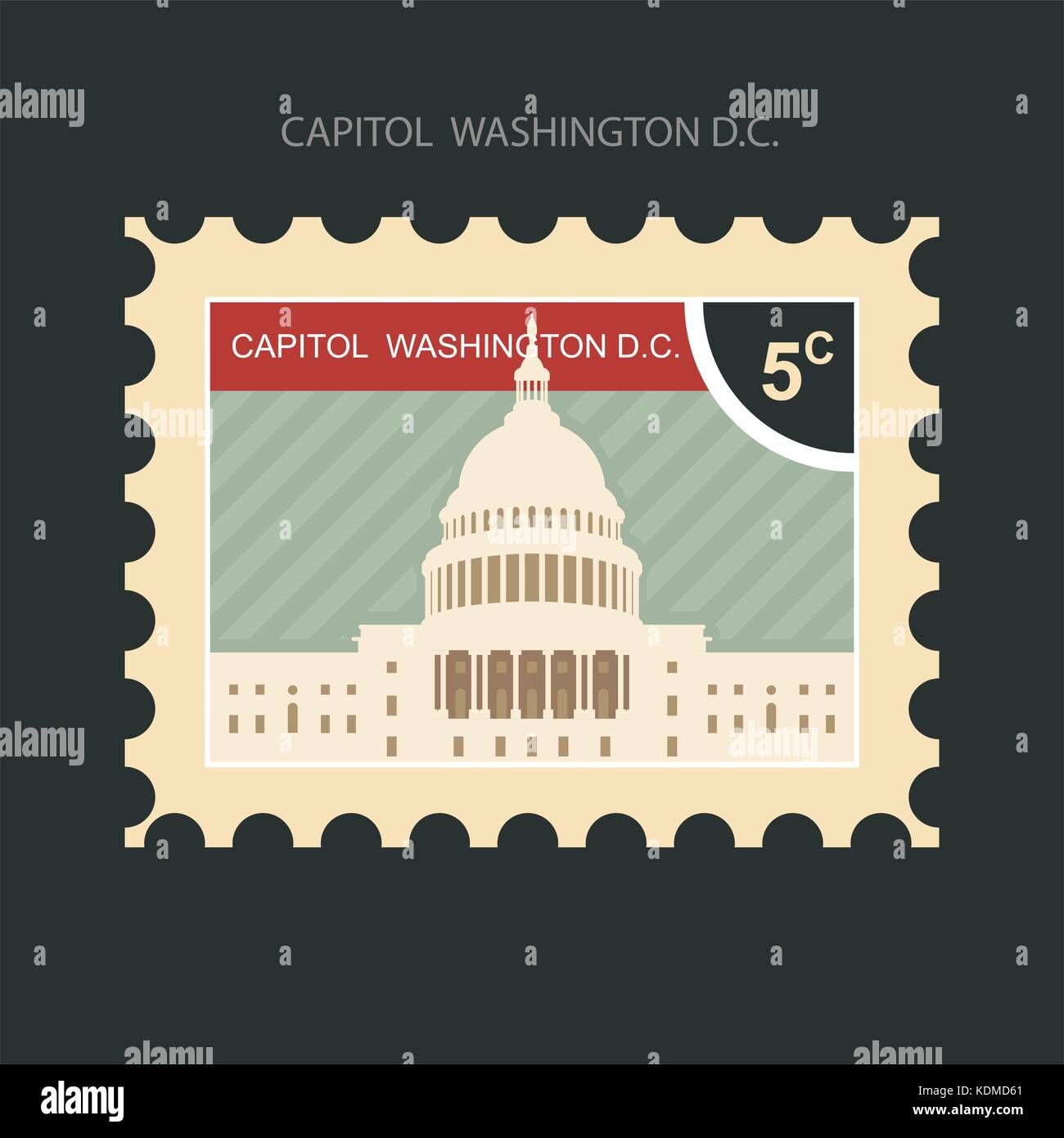 Postage stamp with Capitol building in Washington Stock Vector