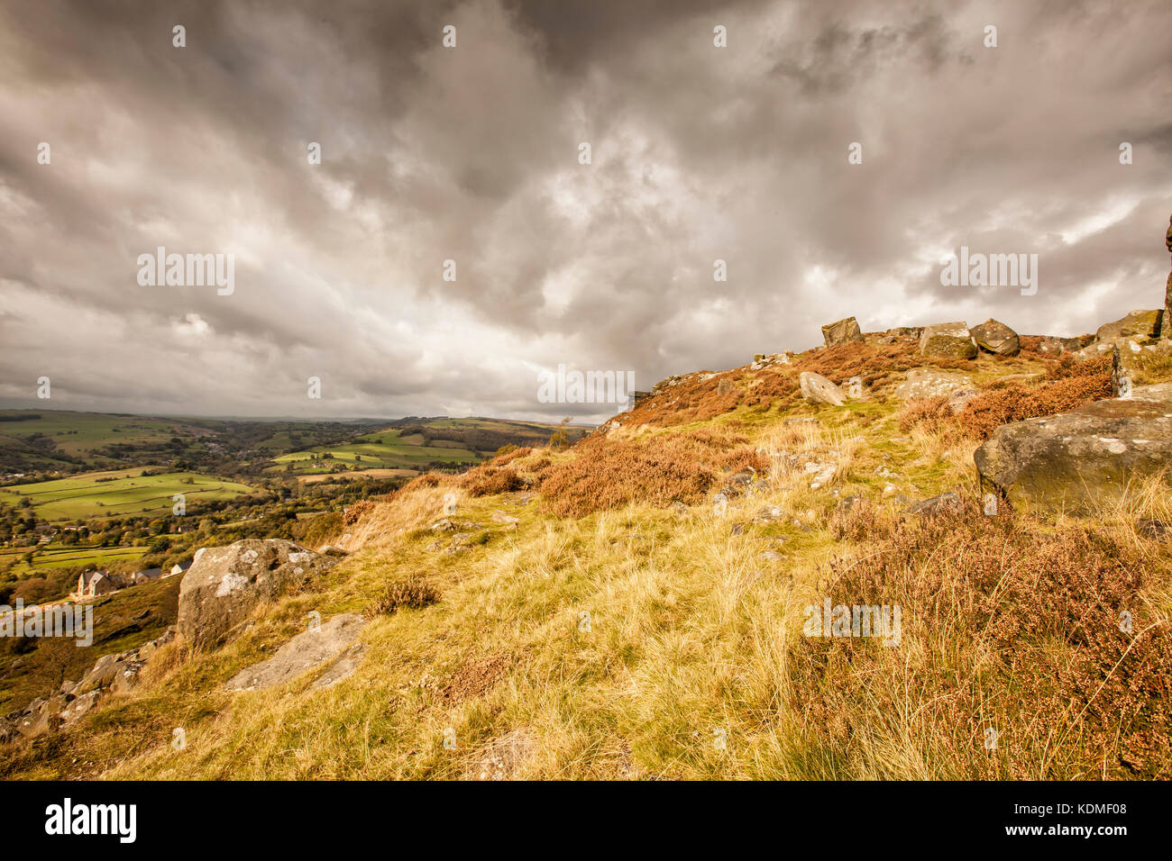 Scenic views from Curbar Edge,Peak District National Park, Derbyshire,England Stock Photo