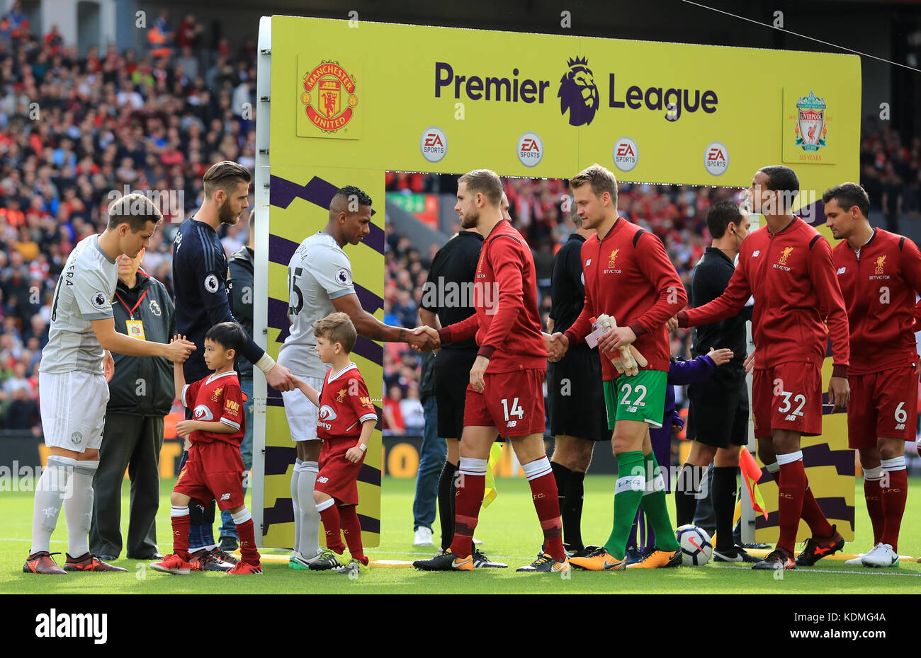 Liverpool And Manchester United Players Shake Hands Before The Stock Photo Alamy