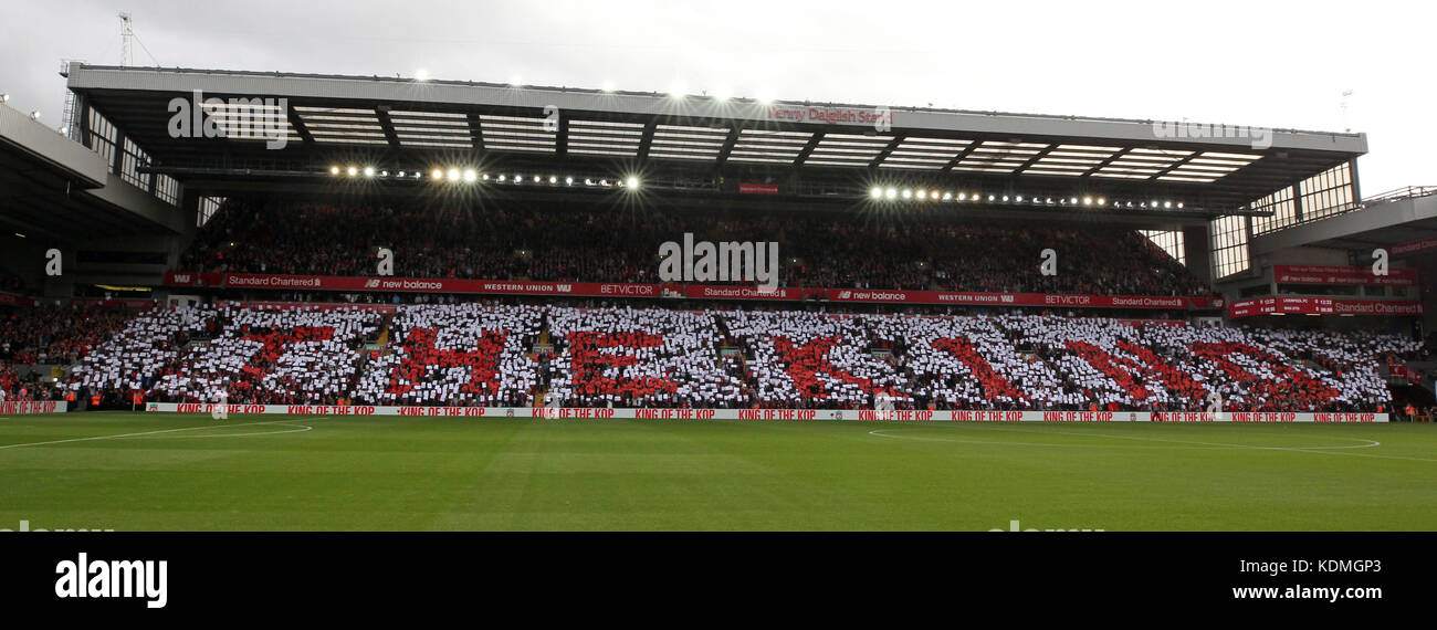 A view of he newly named Kenny Dalglish stand during the Premier League