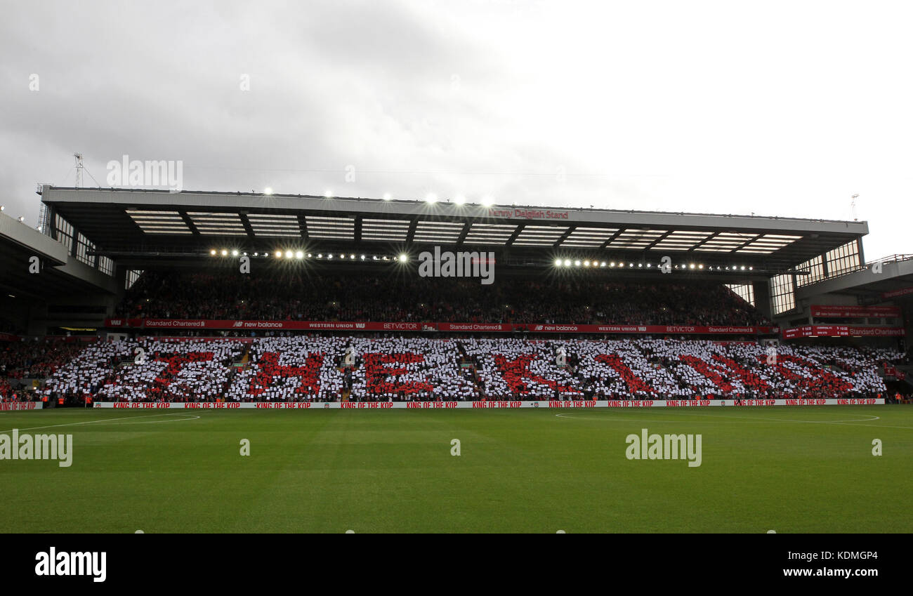A view of he newly named Kenny Dalglish stand during the Premier League