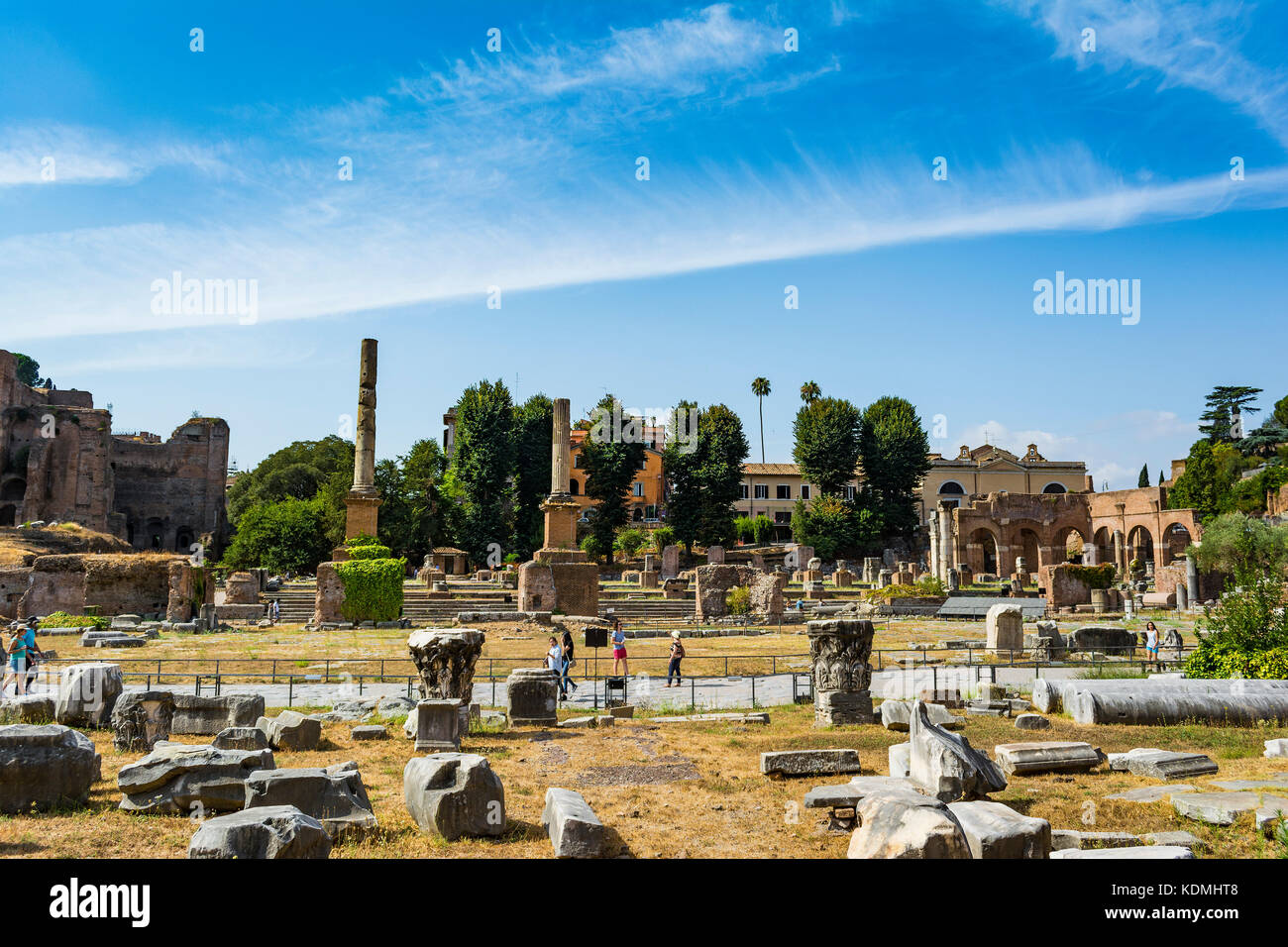 Rome, Italy - August 31, 2017: Ruins of the Roman Forum in Rome, Italy. The Roman Forum is one of the main tourist attractions of Rome. Stock Photo