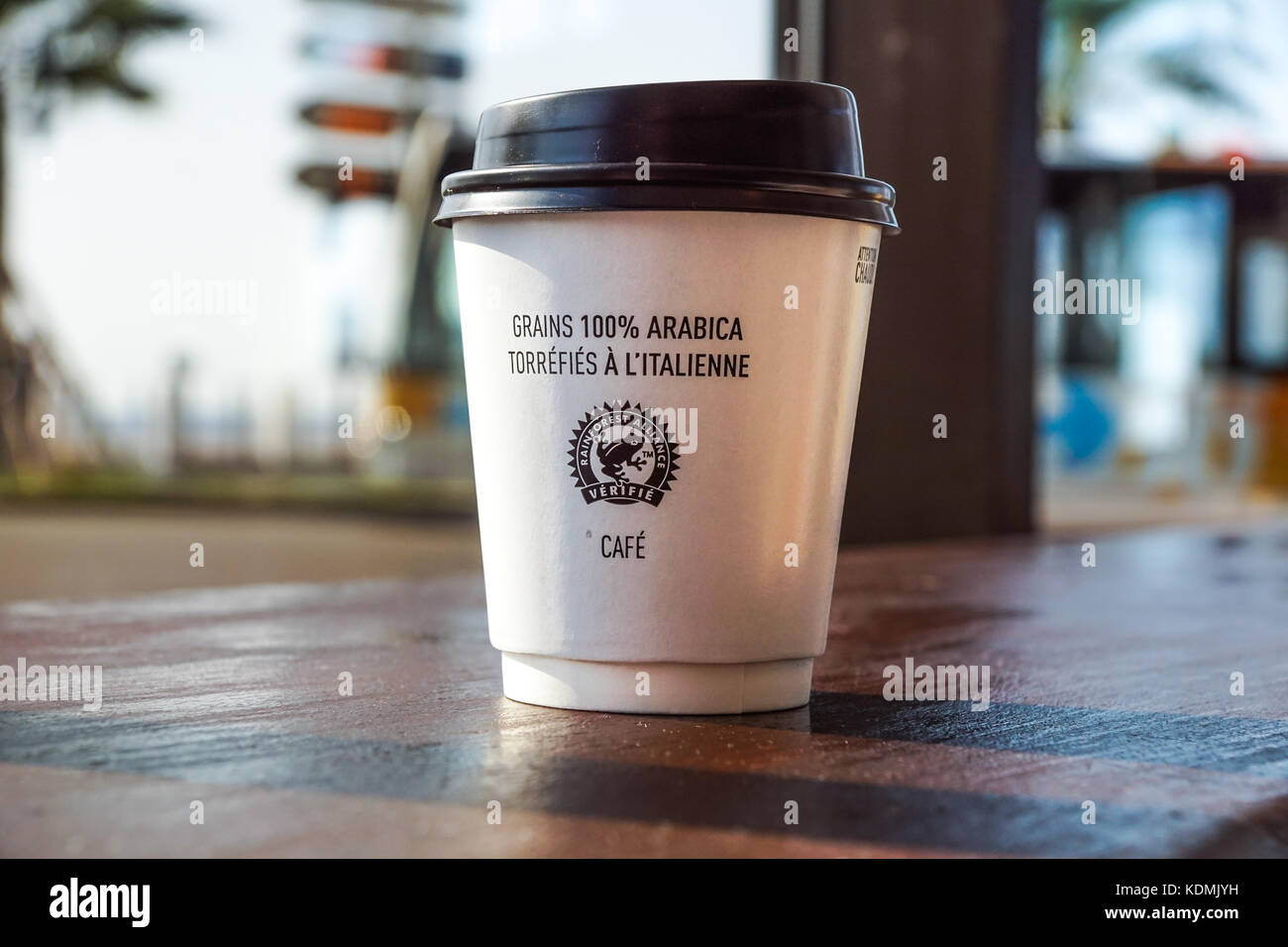 Nice , France -02 august 2017 : Paper coffee cup from coffee shop on ...